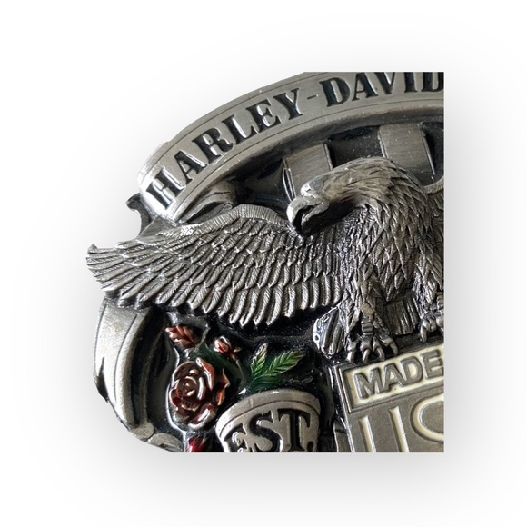 Vintage: Harley Davidson x Harmony Designs ©️1989 ☻ Eagle Rose Metal Belt Buckle - Picture 3 of 13